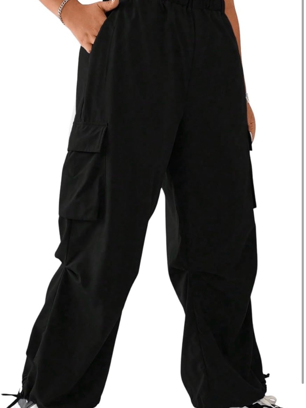 Black Cargo Pants with Elastic Waist